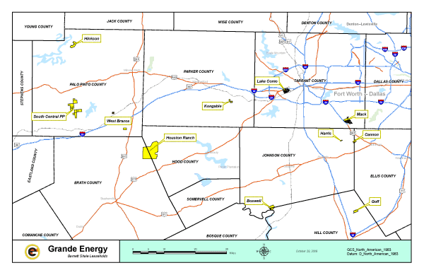 Map of Grande Energy Barnett Shale Properties for Sale
